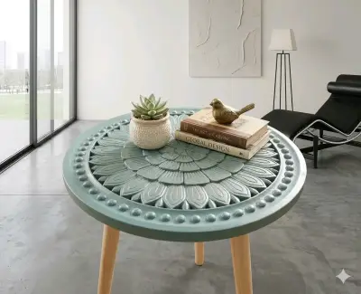 Mesa auxiliar redonda de diseño floral - miniatura 5
