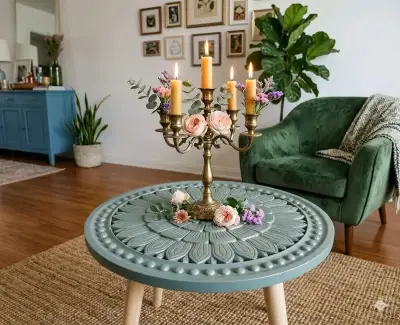 Mesa auxiliar redonda de diseño floral - miniatura 6