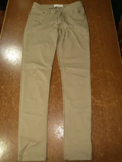 Pantalones beige de algodón para mujer - miniatura 1