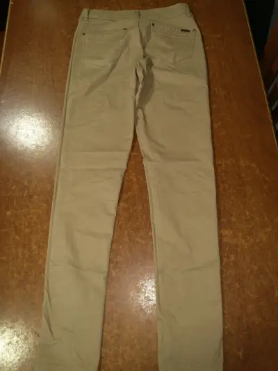 Pantalones beige de algodón para mujer - miniatura 2
