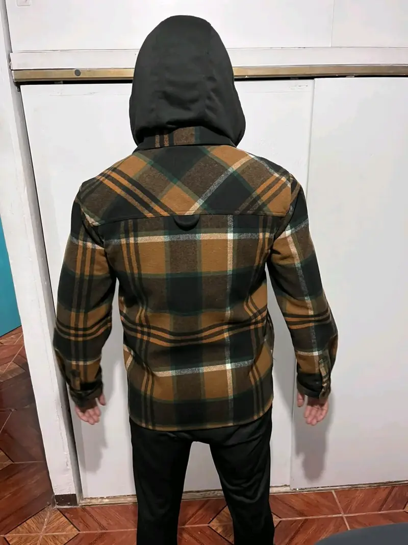 Camisa de franela a cuadros con capucha para hombre - 2