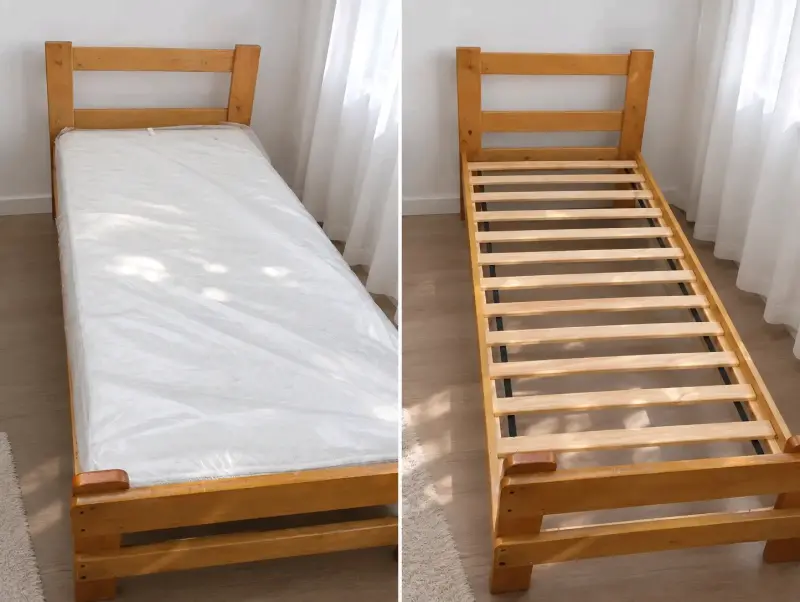 Cama individual de madera con colchón - 2