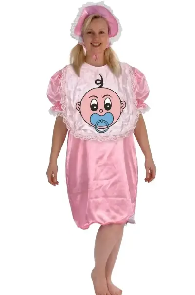 Disfraz de bebé adulto rosa con babero Talla L/XL - miniatura 1