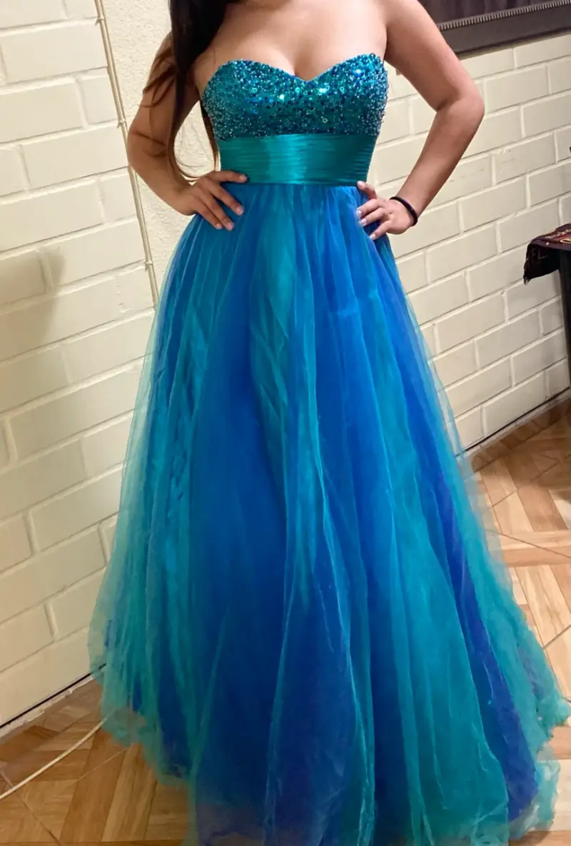 Vestido de fiesta azul/morado con lentejuelas