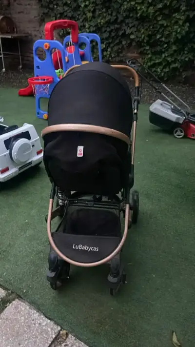 Coche de bebé LuBabycas plegable negro - miniatura 3