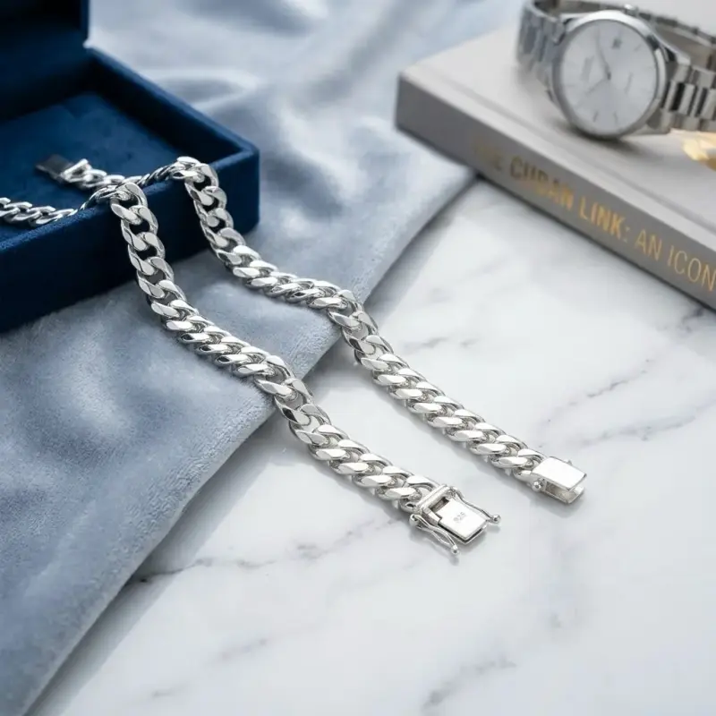 Pulsera de plata estilo cubano para hombre