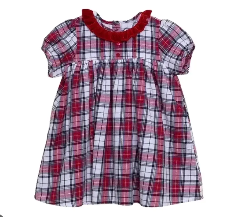 Vestido infantil a cuadros rojo y blanco 3 años - 1