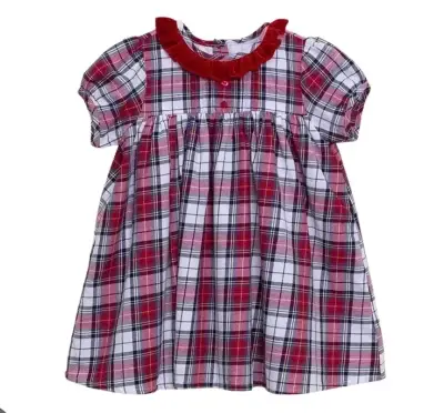 Vestido infantil a cuadros rojo y blanco 3 años - miniatura 1