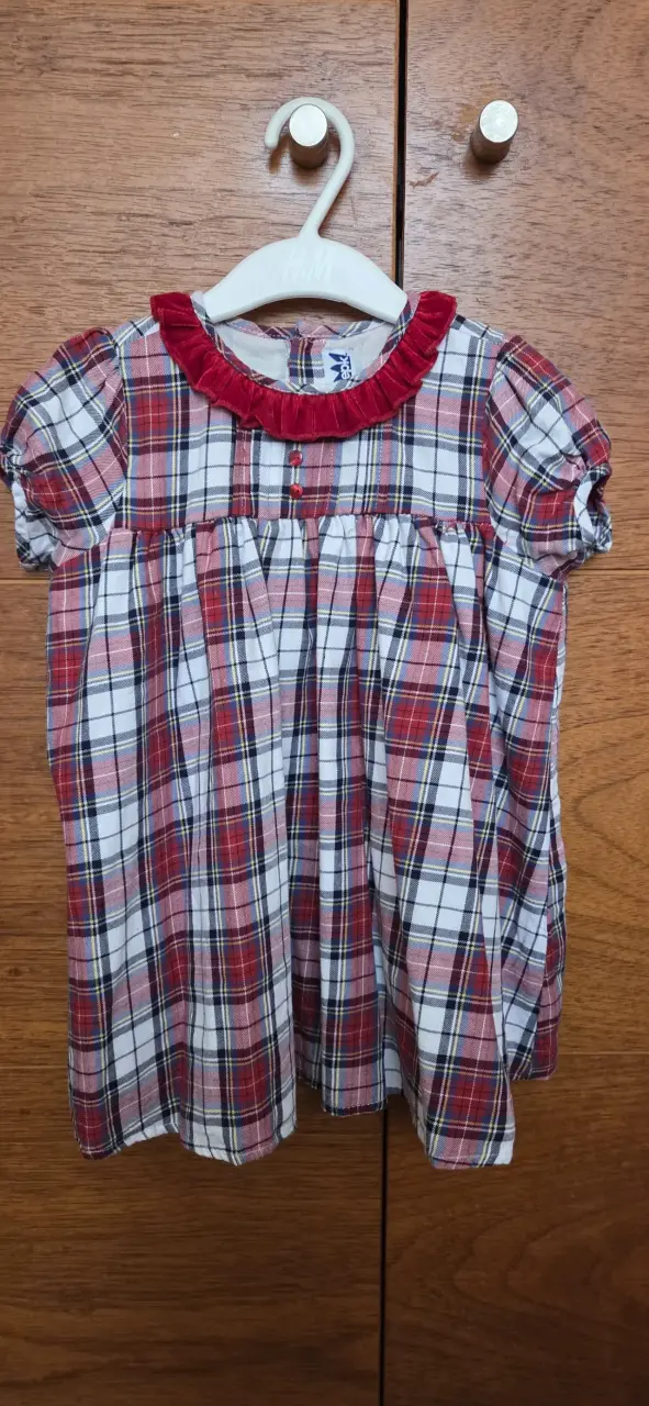 Vestido infantil a cuadros rojo y blanco 3 años - 2