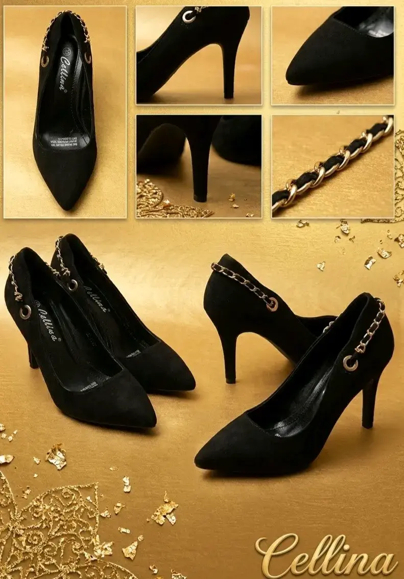 Zapatos de Tacón Negro con Cadena Cellina
