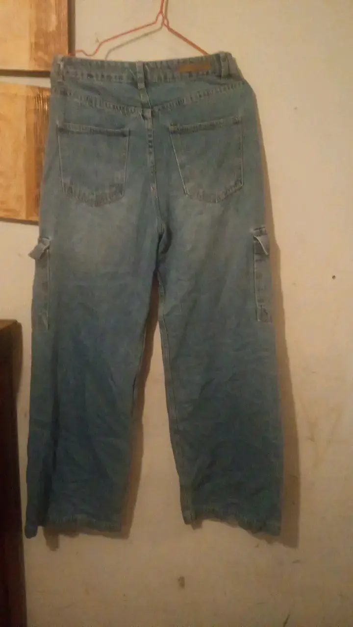 Pantalones cargo de mezclilla azul para hombre - 2