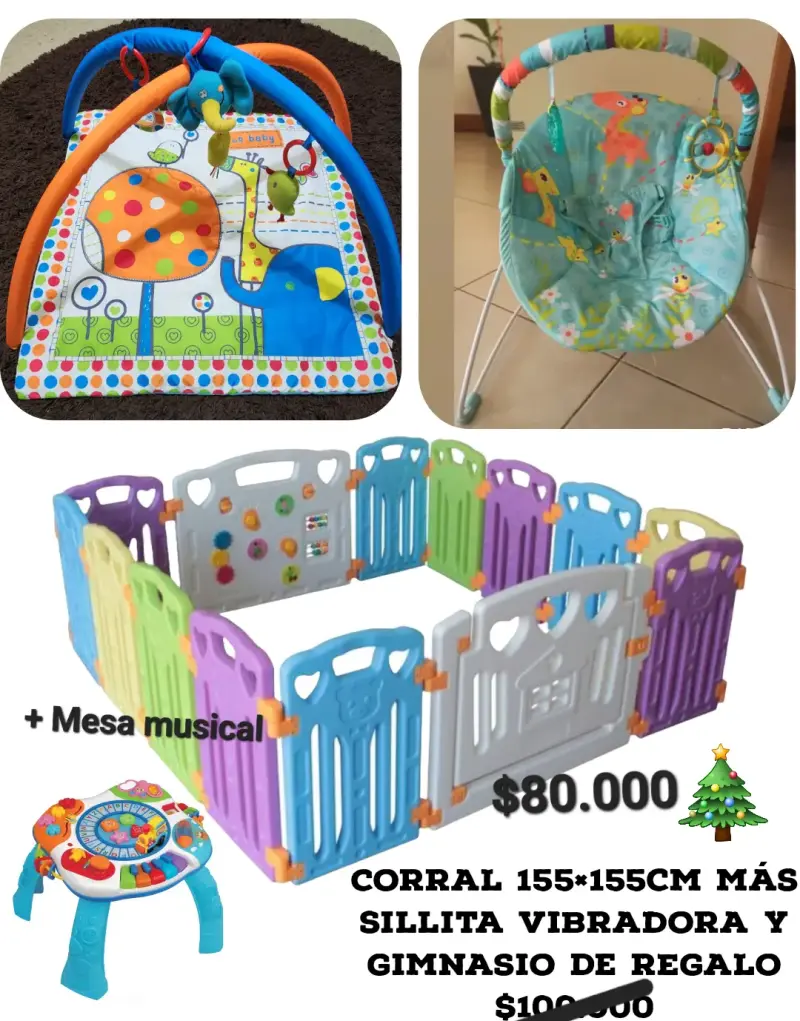 Corral de Juegos Infantil con Sillita Vibradora y Gimnasio