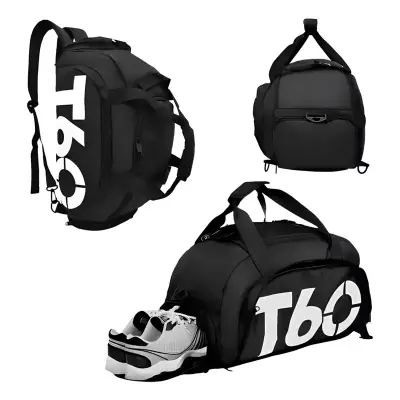 Bolso deportivo negro T60 con compartimento para zapatos - miniatura 1