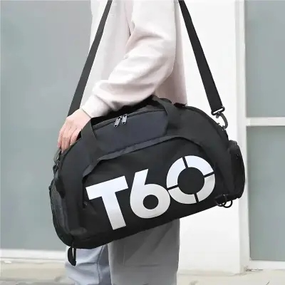 Bolso deportivo negro T60 con compartimento para zapatos - miniatura 2