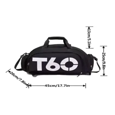 Bolso deportivo negro T60 con compartimento para zapatos - miniatura 3