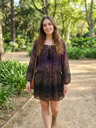 Vestido corto floral con mangas largas - miniatura 1