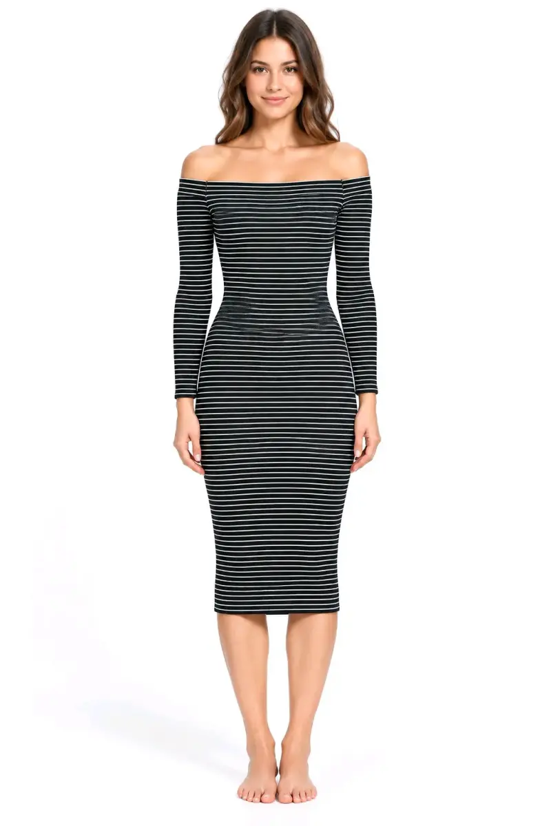Vestido ajustado a rayas negro y blanco