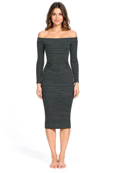 Vestido ajustado a rayas negro y blanco - miniatura 1