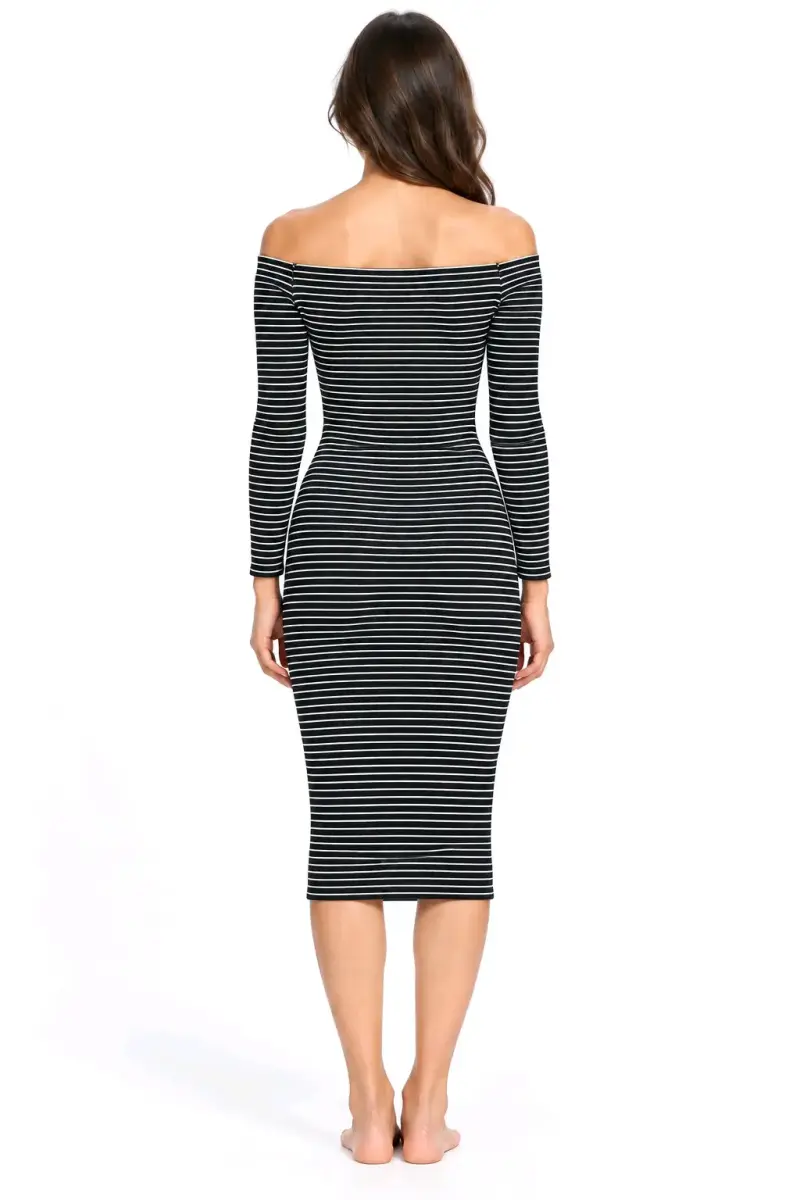 Vestido ajustado a rayas negro y blanco - 2