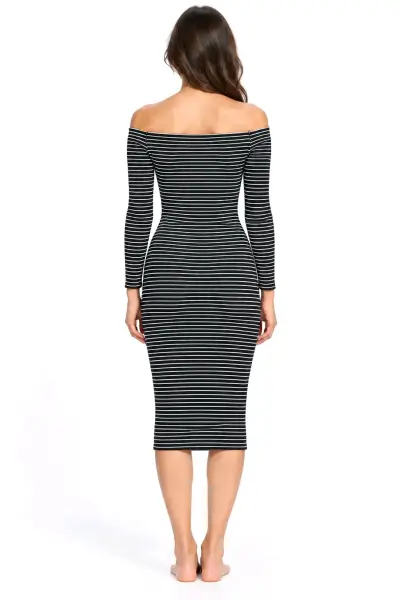 Vestido ajustado a rayas negro y blanco - miniatura 2