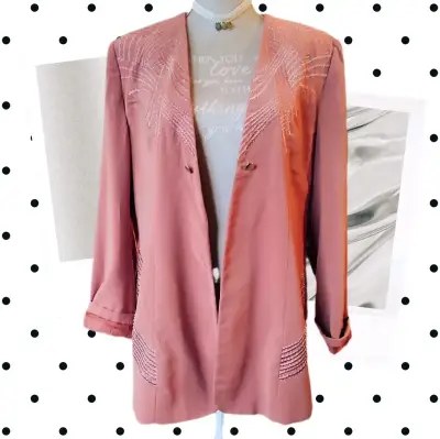 Blazer rosado salmón  con detalles bordados - miniatura 1