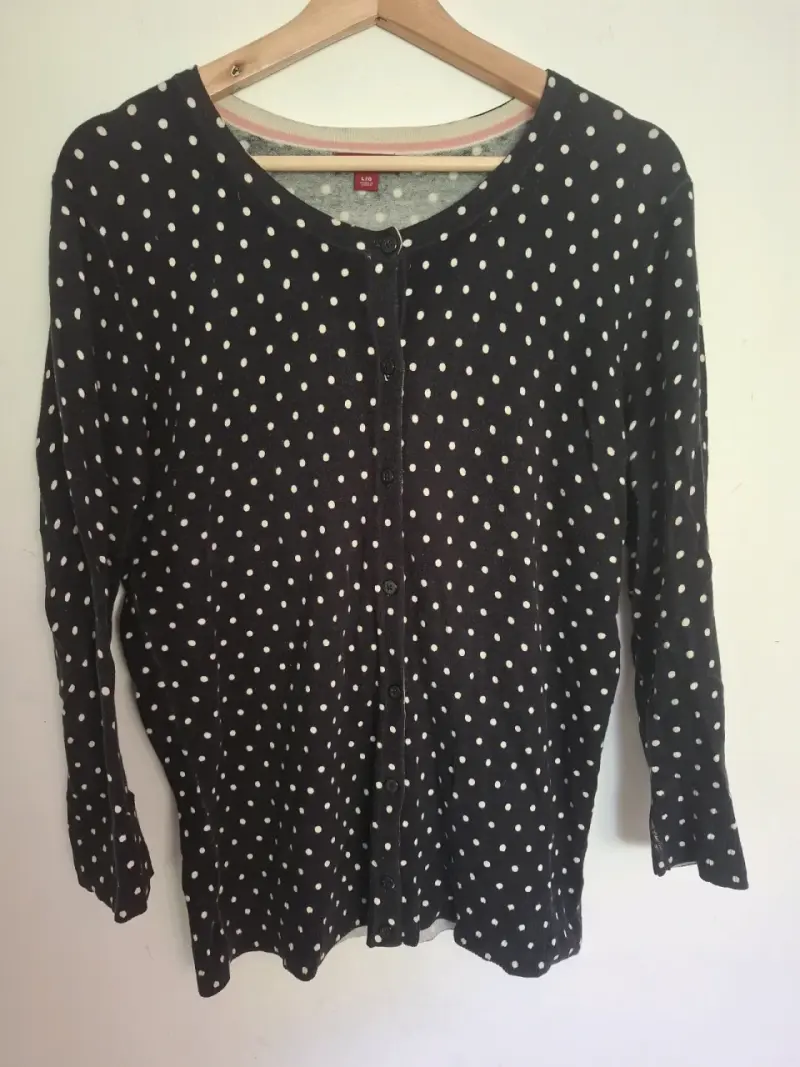 Cardigan negro con lunares blancos mujer Talla L - 2