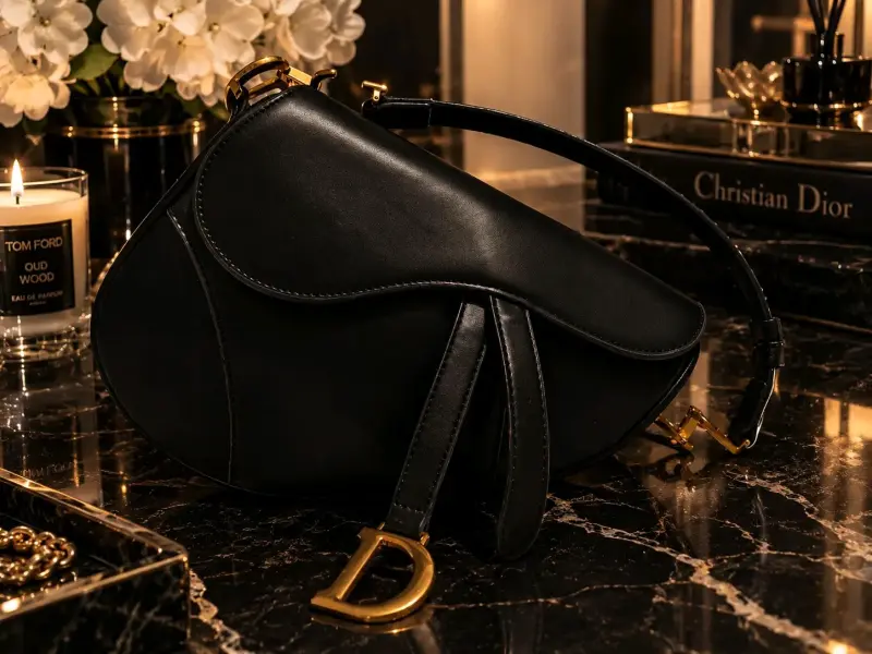 Cartera de cuero negra con diseño elegante