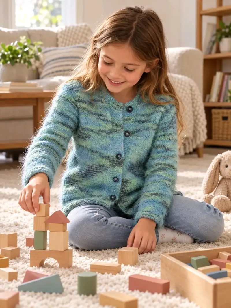 Chaleco de lana tejido a mano azul y verde - 1