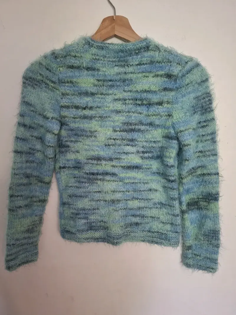 Chaleco de lana tejido a mano azul y verde - 3