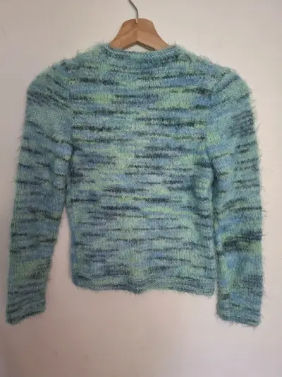 Chaleco de lana tejido a mano azul y verde - miniatura 3