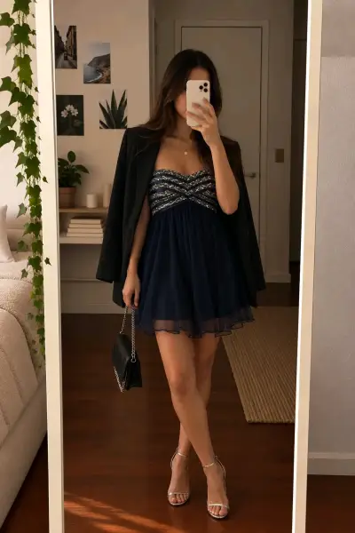 Vestido corto azul con lentejuelas - miniatura 1