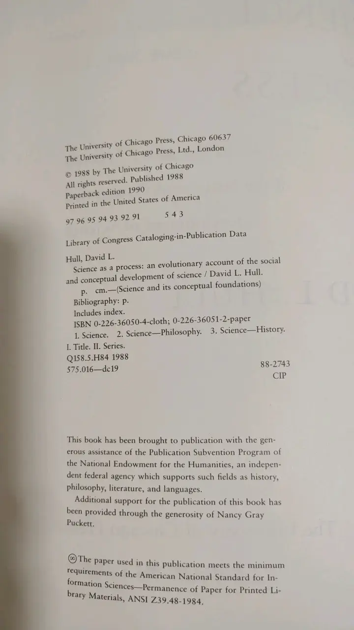 Libro Science as a Process de David L. Hull - 3