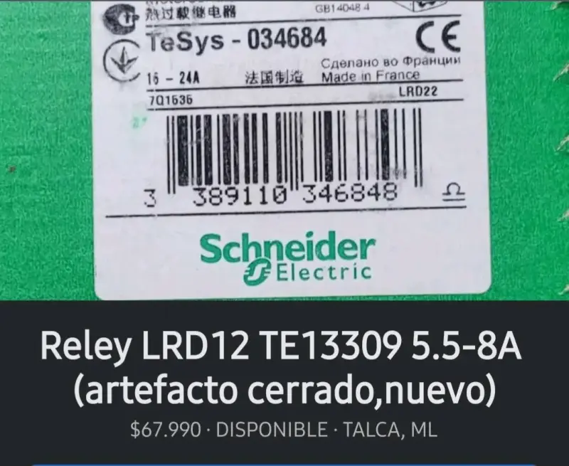 Relevo térmico Schneider LRD12 5.5-8A nuevo