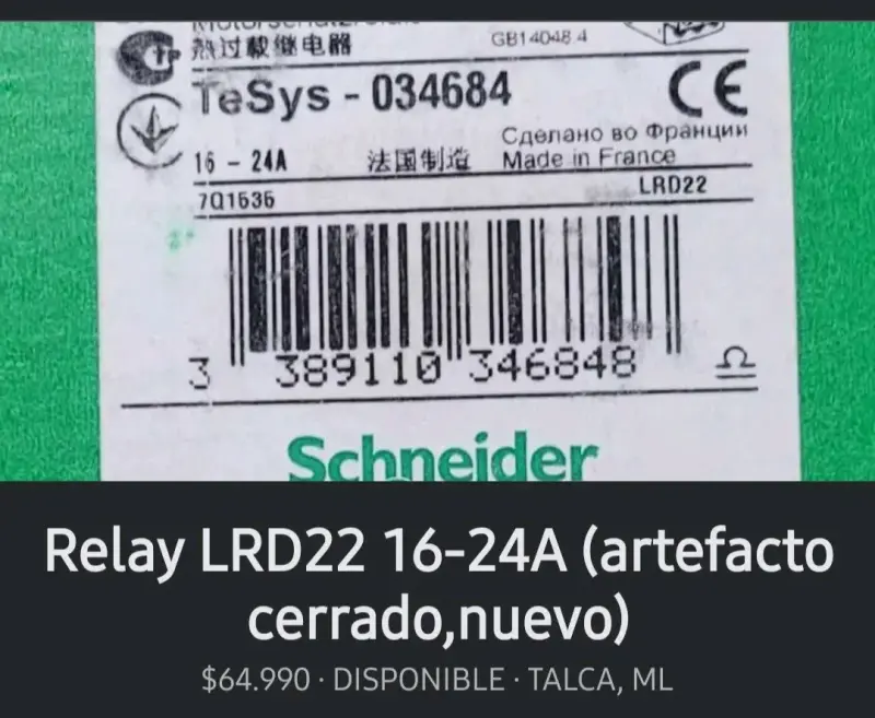 Relé Schneider LRD22 16-24A Nuevo