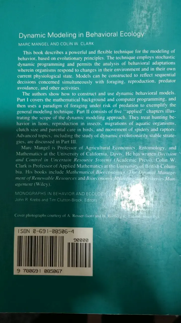 Libro Dynamic Modeling in Behavioral Ecology de Marc Mangel y Colin W. Clark - 4