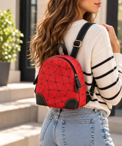 Mochila pequeña roja con diseño geométrico - miniatura 1