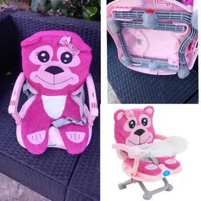 Silla de comer infantil rosa con diseño de oso - miniatura 1