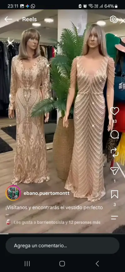 Vestido de noche largo con lentejuelas doradas - miniatura 1