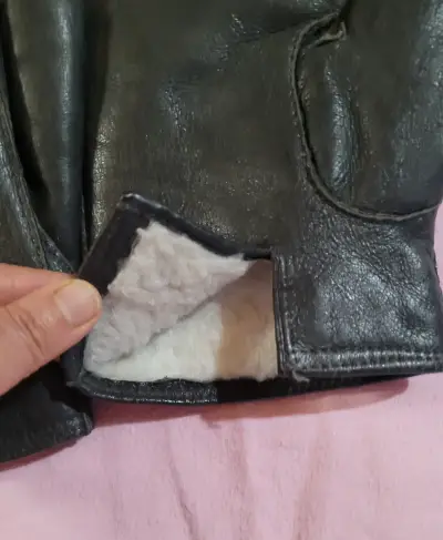 Guantes de cuero negro con forro térmico - miniatura 2
