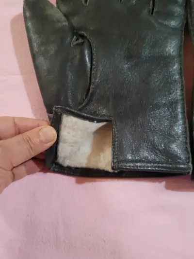 Guantes de cuero negro con forro térmico - miniatura 6