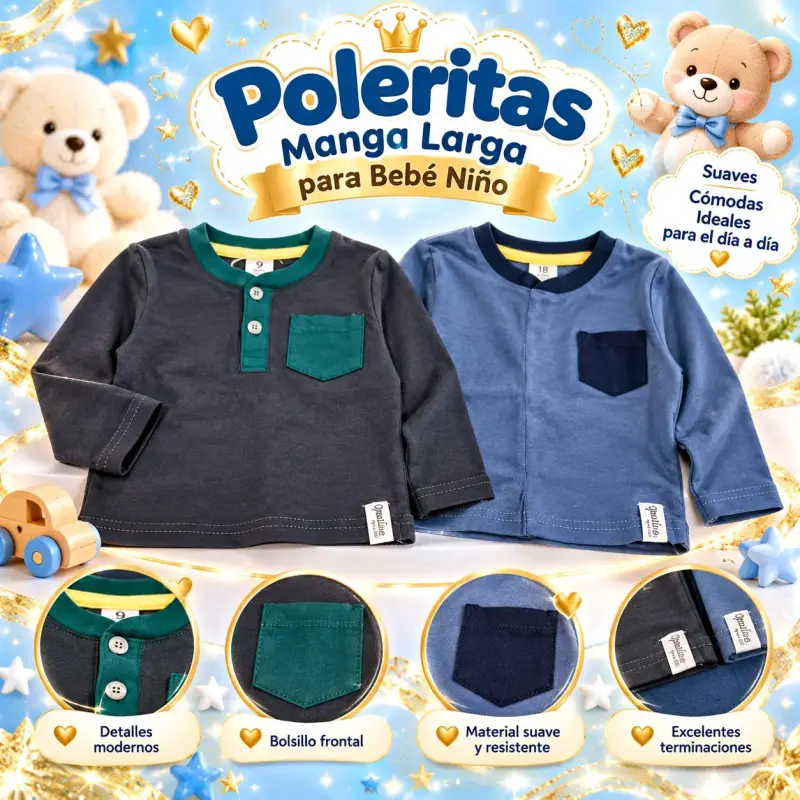 Poleritas 2 unidad bebe manga larga, marca opaline