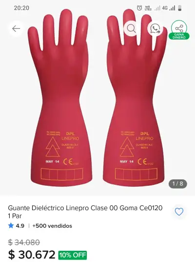 Guantes dieléctricos DPL Linepro Clase 00 rojos - miniatura 2