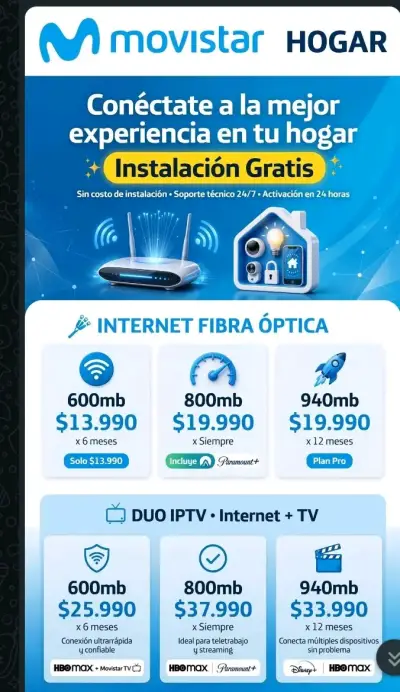 Plan de Internet Fibra Óptica Movistar 600mb - miniatura 1
