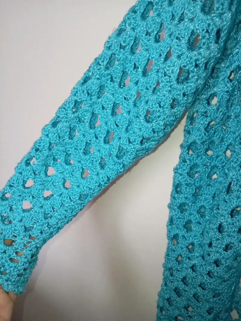 Chaleco tejido a crochet azul turquesa - 2