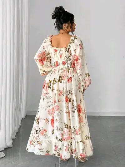 Vestido largo floral con mangas largas - miniatura 2