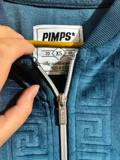 Chaqueta de terciopelo azul con cremallera Pimps - miniatura 2