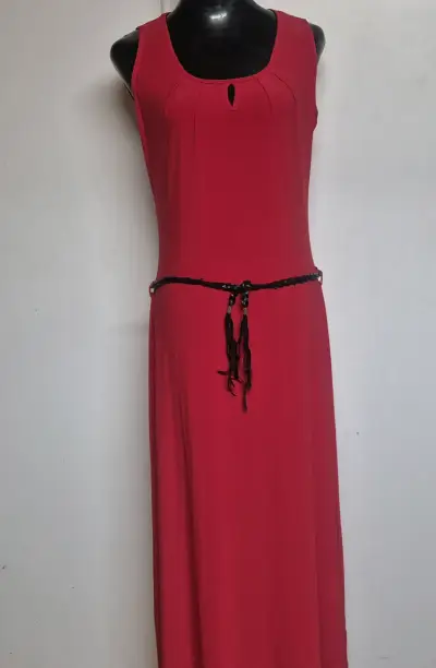 Vestido largo rojo con cinturón Liolà - miniatura 1