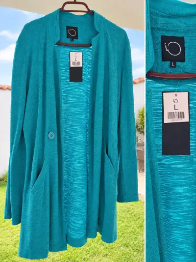 Chaqueta de punto turquesa para mujer talla L - miniatura 3