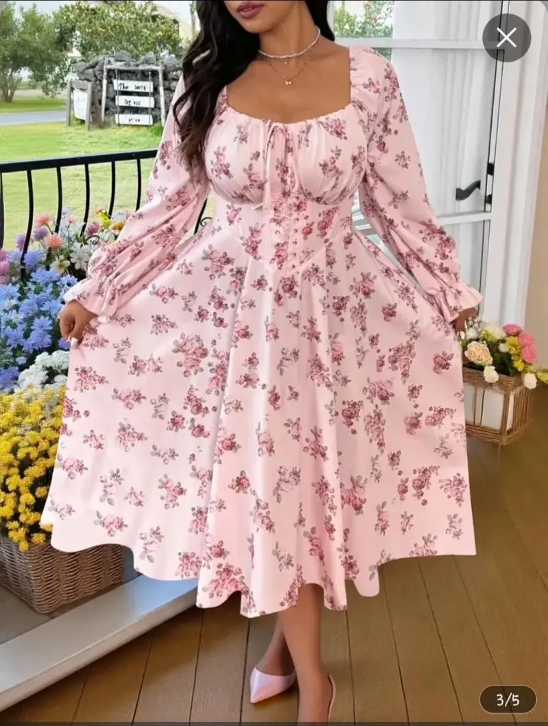 Vestido largo floral con mangas largas