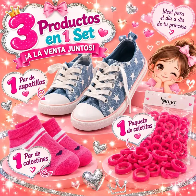 Set de Zapatillas, Calcetines y Coleteros para Niña